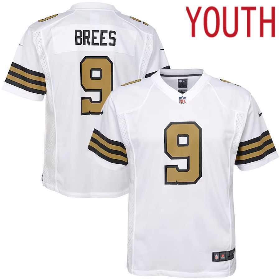 Youth New Orleans Saints 9 Drew Brees Nike White Color Rush Game NFL Jersey